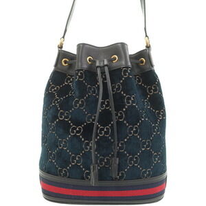 GUCCI GG Velvet Bucket Bag Shoulder Black